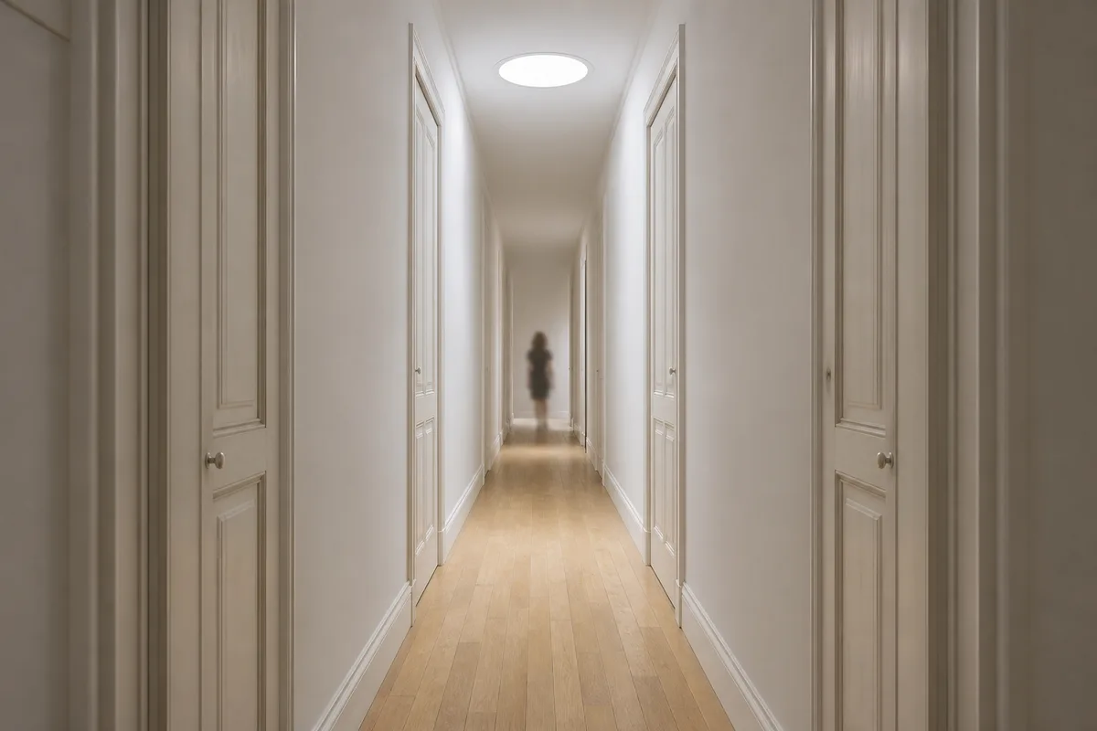 Conduit de lumière diffusant la clarté du jour dans un couloir parisien sans fenêtre